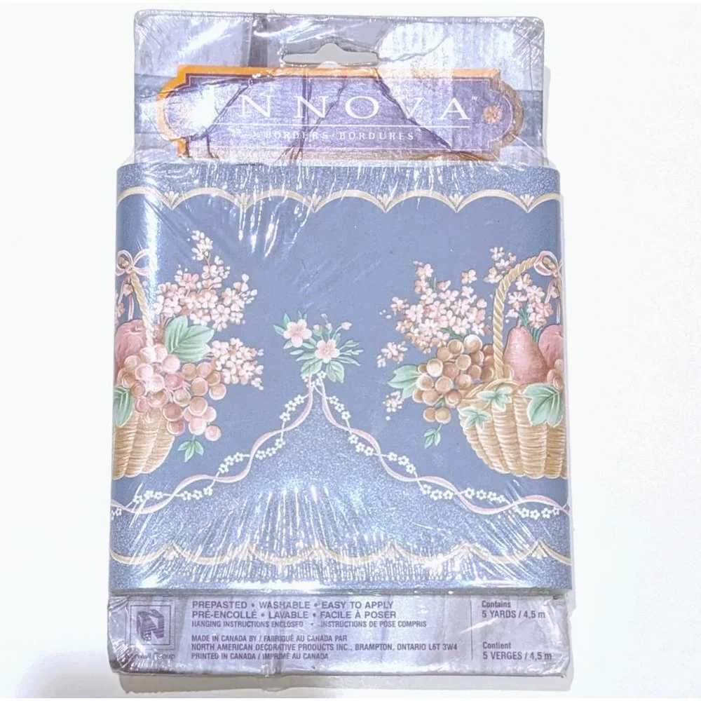 Vintage Fruit Basket Floral Pastel Wall Border 15 ft Innova Country Cottagecore
